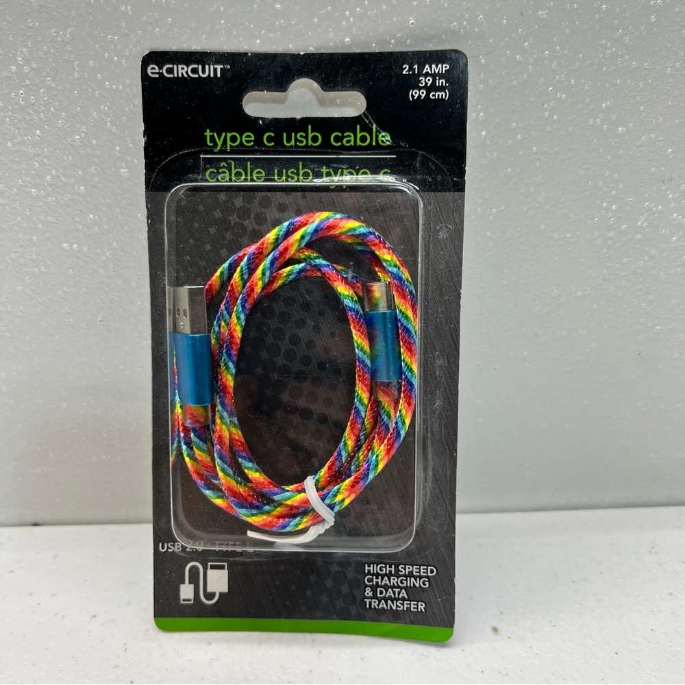 E-circuit Rainbow Colors 39” Type C USB Cable - 2.1 Amp